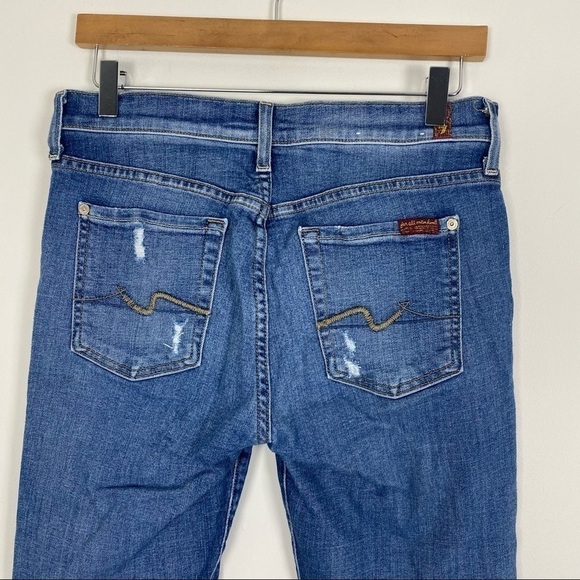 7FAM 7 FOR ALL MANKIND Josefina Skinny Boyfriend Jeans Distressed Size 26 Cuffed - Picture 6 of 9